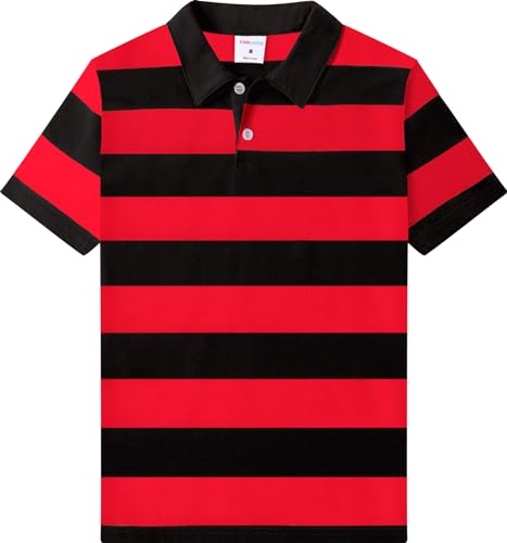 Image of COSLAND Boys' Striped Polo Shirt, Cotton Short Sleeve Shirt, X-Small-Large