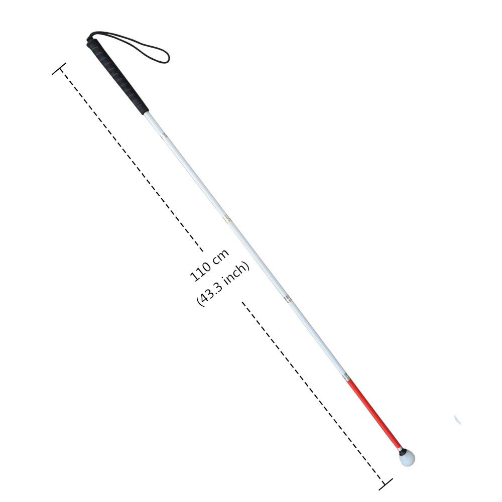 Alluminio Bastone Bianco Pieghevole,5 Sezioni, Con Punta Roller,Per Non Vedenti (110 cm (43.3 pollici), Nero Impugnatura)