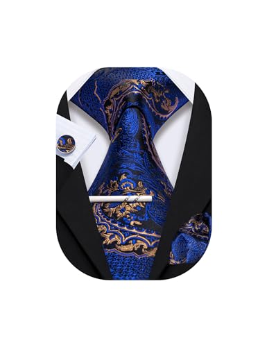 Image of YOHOWA Mens Ties Set Wedding Paisley Neckties with Handkerchief Cufflinks Formal Business