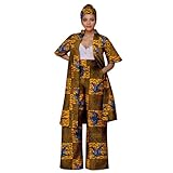 Private Black African Coat for Women 2 Piece Suit Set Traditional Ankara Print Jacket and Pants with Free Headwrap and Earrings 771 XL