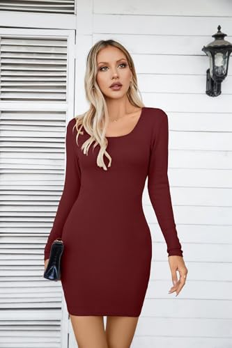 Image of VICHYIE Women Soft Ribbed Knit Bodycon Long Sleeve Mid-Thigh Dress