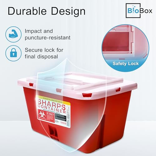 Image of Sharps Container - Large Sharps Containers for Home Use, Needle Disposal | 1 Gallon (Pack of 1), Puncture-Resistant, Dual Locking Lid, Fits Needles & Syringes