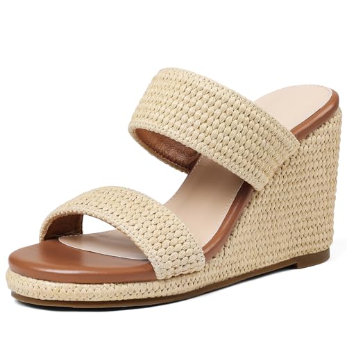 Image of mikarka Slip On Wedge Sandals for Women Open Toe Espadrilles Platform Slides Dressy High Heel Beach Summer Sandal Comfortable Wedges Shoe Mules