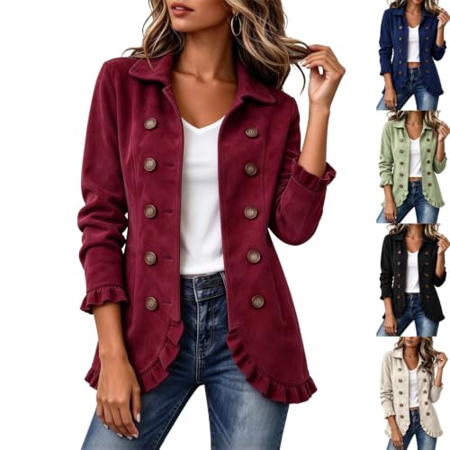 Suede Jacket Women Business Casual Ruffle Hem Open Front Blazer Jacket - image 1