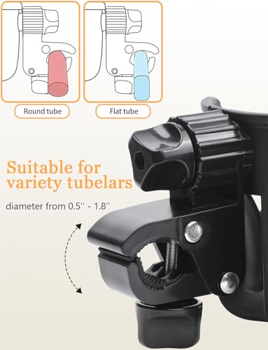 Universal Stroller Cup Holder with Phone Holder, 360° Rotatable Strong Clip, Big Storage Space for Walker, Wheelchair, Stroller, Bike