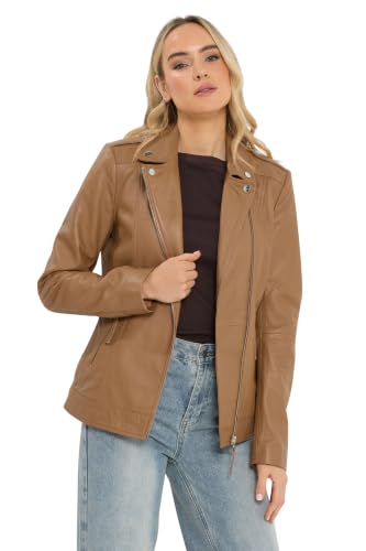 Image of Long Tall Sally - Lts Premium Tall Brown Leather Biker Jacket - Women's