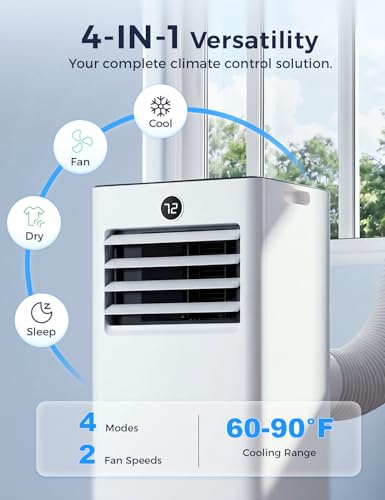 Image of Quiet Portable Air Conditioner 8000 BTUs, Cools Rooms up to 350 Sq. Ft, Dehumidifier & Fan Mode, Sleep Mode, 24-Hour Timer, 26 ft Remote Control, 2026 Model, Window Kit 1-piece