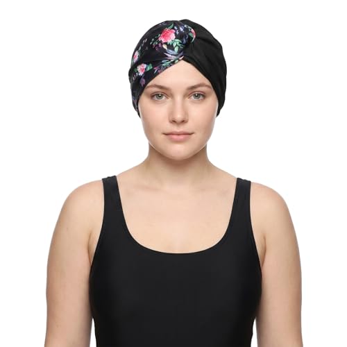 Bonnet de Bain pour Femmes à Large Tour de Tête Bonnet de Natation en Tissu Élastique Cagoule Piscine Élégante de Protection Cheveux pour Plage Piscine