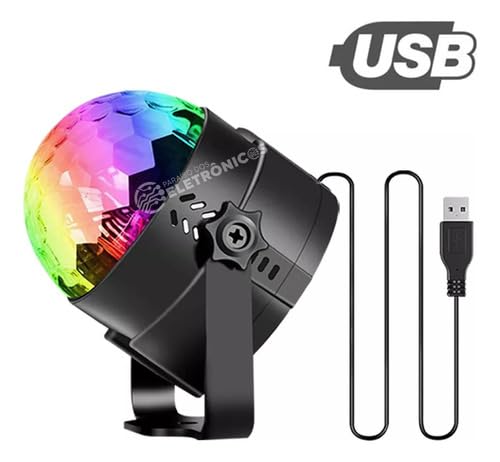 Lâmpada Mini Globo de Leds RGB Colorida Giratória para Festas, Baladas, Boates, DJ, Aniversários, 5V