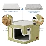 Cat Beds for Indoor Cats - Large Cat House for Pet with Fluffy Ball Hanging and Scratch Pad, Foldable Cat Hideaway,16.5x16.5x13 inches, Grey - Image 3