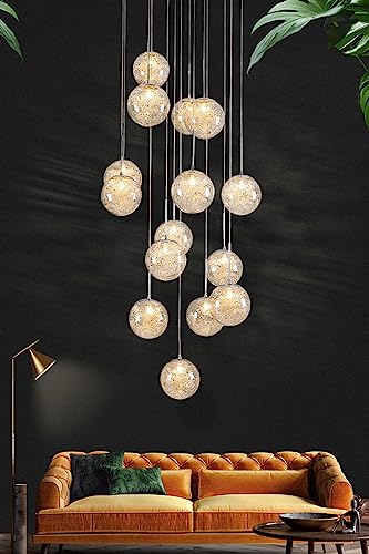 Kinbolas Kronleuchter Pendelleuchte 10 Flammig Treppenhaus Glaskugeln Lampe Lang Decke Hängelampe,Längenverstellbare Hängeleuchte Kugelleuchte,Hängend Deckenleuchte für Galerie,Flur,Silber,40×200CM