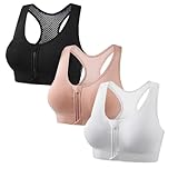 Lot de 3 Paires Soutien Gorge sans Armature Brassiere Sport Femme Maintien Fort Fermeture Devant avec Zippée Push Up Légère Bretelles Croisées Dos Lingerie Couleur Unie sous-Vêtements 06 Gris L