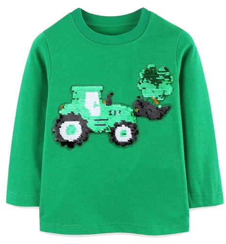 Toddler Boy Girl T-Shirt St Patricks Day Shirt Flippy Sequin Tractor Luck Clover Cotton Tops Kids Baby Tees 4T