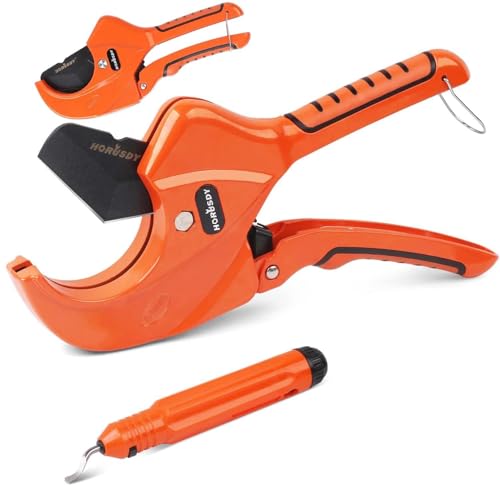 HORUSDY 2-1/2" Ratchet PVC Pipe Cutter for PEX,PVC,PPR and Plastic Hoses, SK5 Steel Blades Ratcheting Pipe Cutter Tool for Home Repairs and Plumbers