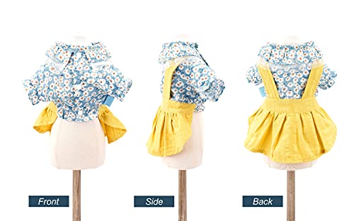 Hooddeal Dog Dresses Floral Soft Cozy Calico Cotton Puppy Dresses Cute Tutu Dress For Pet Birthday Party (Large, Yellow) #TOP5