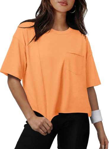 Image of ATHMILE Womens Crop Tops Workout Shirts Gym Oversized Spring Summer Basic Tees Short Sleeve Casual Loose Drop Shoulder 2026