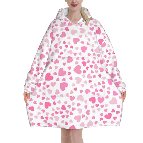 Sweat-shirt couverture à capuche surdimensionné en flanelle pour femme avec motif jolis petits cœurs