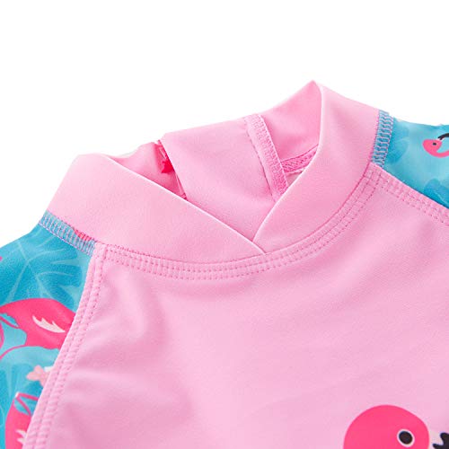 stylesilove Little Girl Pink Flamingo One-Piece Rash Guard Swimsuit with Sun Hat 2pcs Set Bathing Suit Beach Siwmwear3
