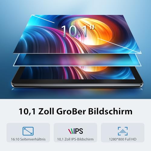 Tablet 10 Zoll, Android 15 Tablets mit Hülle, Unisoc T30 Quad-Core, 18 GB RAM + 128 GB ROM + 1 TB TF, 1280x800 HD IPS Display… – Ansicht 3