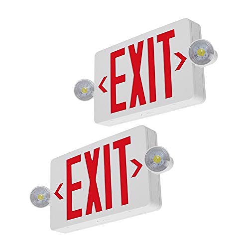 LFI Lights - 2 Pack - UL Certified - Hardwired Red Standard Compact Combo Exit Sign Emergency Egress Light - COMBORJRx2