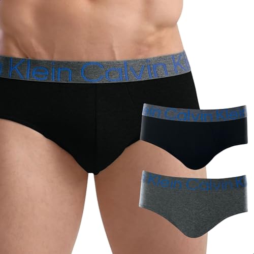 CALVIN KLEIN Kit 2 Cuecas Slip Brief Algodão Cotton Original CK, 1 Mescla Grafite - 1 Preto, M