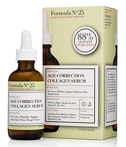 Formula 25 Age Correction Collagen Serum - Developed For Fine Lines, Wrinkles, Sagging, Dehydrated Skin - Formulated With Marine Collagen, Hyaluronic Acid, Vitamin E. 100% Clean Beauty 1.75 fl oz