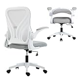 HOMCOM Office Chair, Mesh Desk Chair with Foldable Backrest, Flip-up Armrest, Lumbar Support, Tilt Function, Swivel Wheels for Home Office, Light Grey