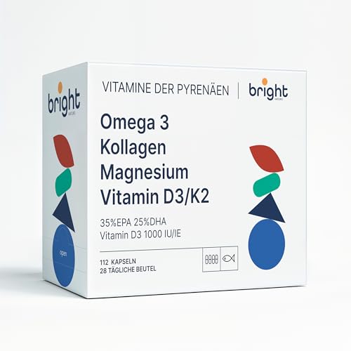 Magnesio Omega 3 Colágeno y Vitamina D3 con K2 Set único de vitaminas premium. 100% natural. 28 sachets diaros
