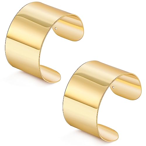 WAINIS 2 Pcs Cuff Bangle Bracelets for Women Open Wide Bracelets Gold Silver Wrist Cuff Wrap Bracelet Adjustable Jewelry Gift