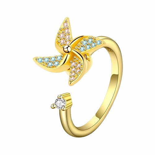 Unified Jewellery Anillo abierto de mariposa ajustable con alas de cristal rosa y azul, anillo de lujo en tono dorado, joyería de moda 1564