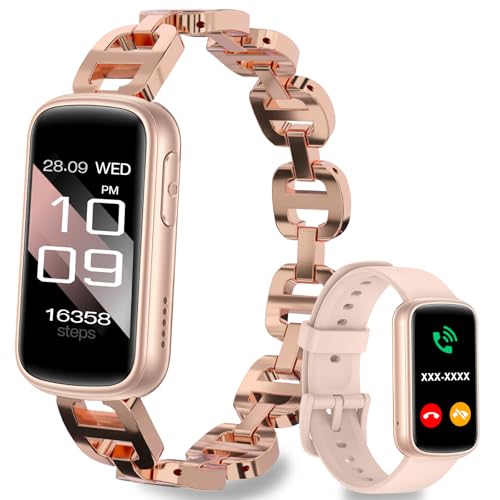 Fitonme Reloj Inteligente Mujer, 1.47' Smartwatch con Llamada Bluetooth, Monitor De Frecuencia Cardíaca/Oxígeno En Sangre/Sueño/Podómetro, 140+ Modos Deportivos,Oro Rosa