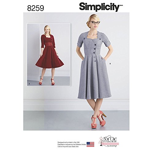 Simplicity 8259 Women's Front Button Down Dress Sewing Patterns, Sizes 18-26