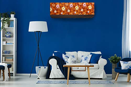 Image of Stylista Split ac cover for indoor and outdoor unit of 2 ton ac waterproof and dustproof Brown and Orange Floral pattern