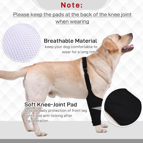 Image of Dog Recovery Suit for Front Legs, Dog Recovery Sleeves After Surgery with Elastic Band, Soft Protective Elbow Braces for Medium Large Dogs, Cone Collar Alternative to Stop Licking Leg Wounds,Black,XL