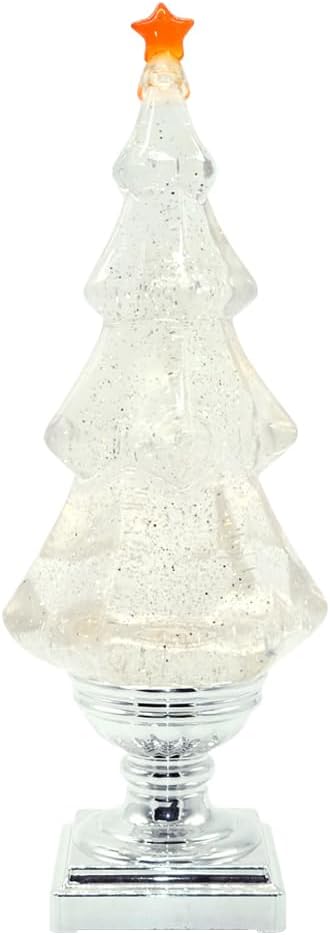 DRomance Christmas Tree Snow Globe Lantern with Music, LED Light-up Singing Snow Globe with Timer Battery Operated USB Powered Holiday Decor(Silver)