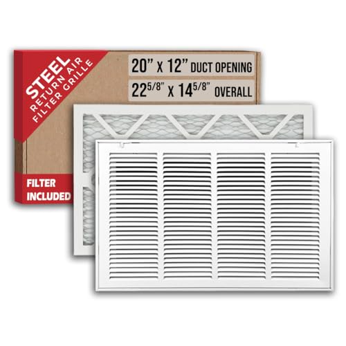 Fits 20x12 Duct Opening | Filter Included Steel Return Air Filter Grille by Handua [Removable Door] | Vent Cover Filter Grill | White | Outer Dimensions: 22 5/8"W X 14 5/8"H