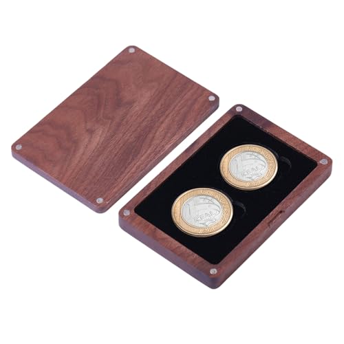 CHGCRAFT Caja expositora de monedas de madera con tapas, vitrina de terciopelo negro, caja de almacenamiento para coleccionistas, 3.03 x 4.65 x 0.75 pulgadas