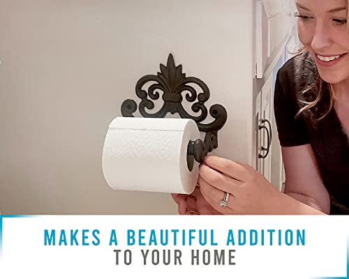 Comfify Fleur De Lis Cast Iron Toilet Paper Roll Holder - Decorative Cast Iron Wall Mounted Toilet Tissue Holder - European Victorian Design - 7.9X4.3X6.3 - With Screws And Anchors (Rust Brown) #TOP1