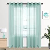 Summer Decor Seafoam Sheer Curtains 84 Inches Long for Living Room Grommet Ocean Coastal Beach Aqua Mint Light Green Curtain Window Voile Drapes for Bedroom Nursery Baby 84 Inch Length Set 2 Panels