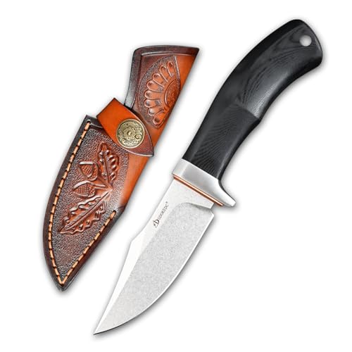 SDOKEDC Knives DC53 Steel Fixed Blade Hunting Knife with Sheath Tactical EDC Knife for Men Outdoor Survival Camping Hiking Fishing (White Stone Wash)