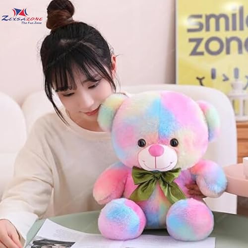 Image of ZEXSAZONE Toy Cute Rainbow Colored Huggable Teddy Bear 32 cm| Plush Soft Toys for Baby | Boys and Girls Kids - Teddy | Plushie Soft Toys for Kids Best Valentine Gift Birthday, Gift (Rainbow)
