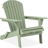 Best Choice Products Folding Adirondack Chair Outdoor Wooden Accent Furniture Fire Pit Lounge Chairs for Yard, Garden, Patio w/ 350lb Weight Capacity - Sage Green