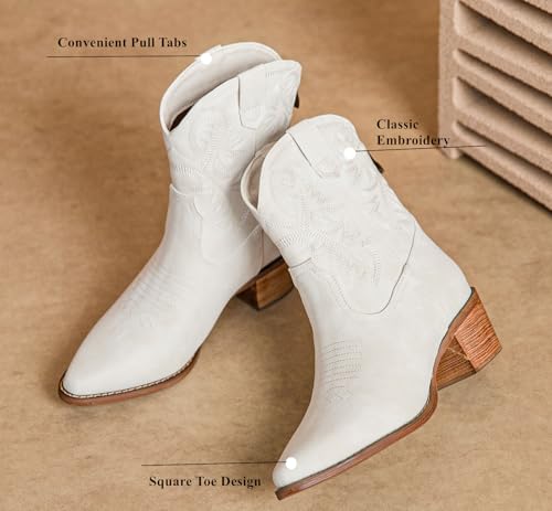 DADAWEN Western Boots For Women Embroidered Pointed Toe Cowgirl Boots Chunky Heel Cowboy Boots Pull On Outdoor Mid Calf Booties4