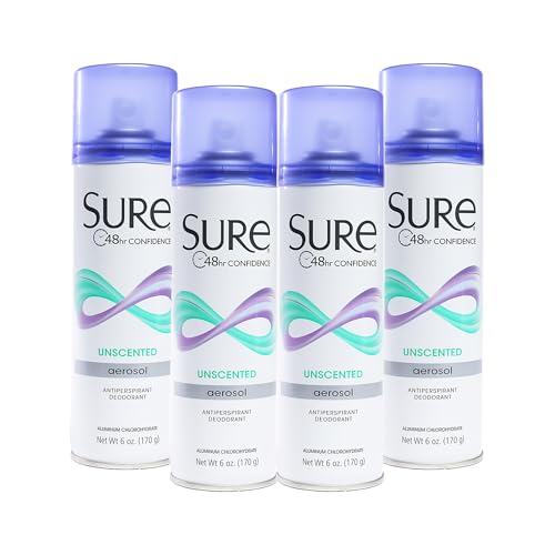 Aerosol Anti-Perspirant and Deodorant - Unscented by Sure for Unisex - 6 oz Deodorant Spray - Pack of 4