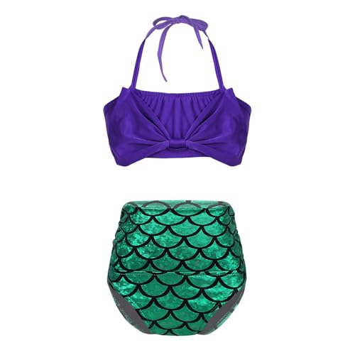 2PCS Kids Girls Bikini Mermaid Swimwear Swimsuit Halter Tops with Scaled Bottoms Bathing Suit Beachwear