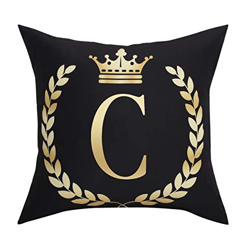 Black Pillow Cover Throw Pillow Case English Alphabet C Throw Pillow Case Modern