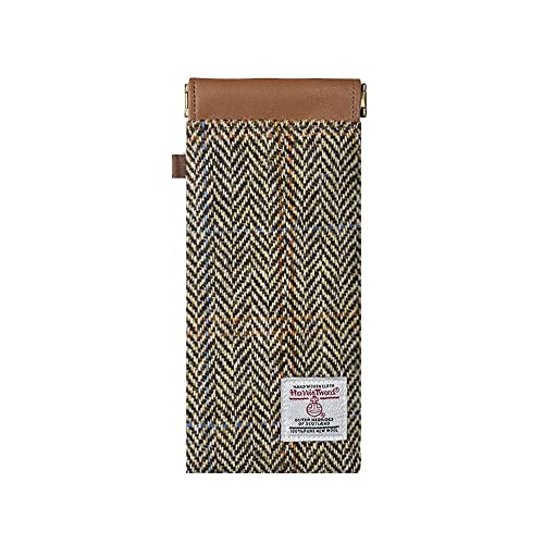 Image of TAILORMAP Harris Tweed Squeeze Leather Sunglasses Pouch Spring Storage Glasses Pouch Holder