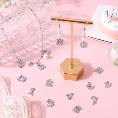 SUNNYCLUE 1 Box 40Pcs Rhinestone Number Charms Silver Numbers Charm Bulk Alloy Rhinestone Figure 0~9 Lucky Sports Numeral Charms for Jewelry Making Charms Necklace Bracelet Earrings Athletes Crafts - Image 4