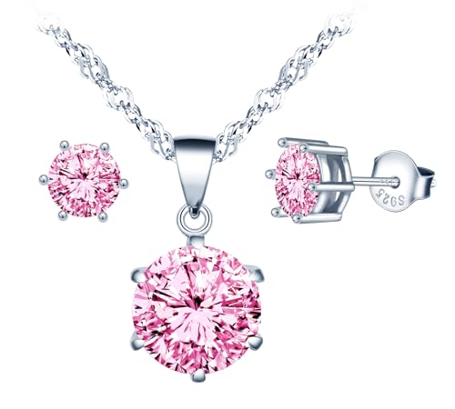 MICSAVI Schmuck Set Ketten und Ohrringe Zirkonia Anhänger 925 Sterling Silber Halskette für Damen Mädchen Zirkonia Halskette und Ohrstecker Set