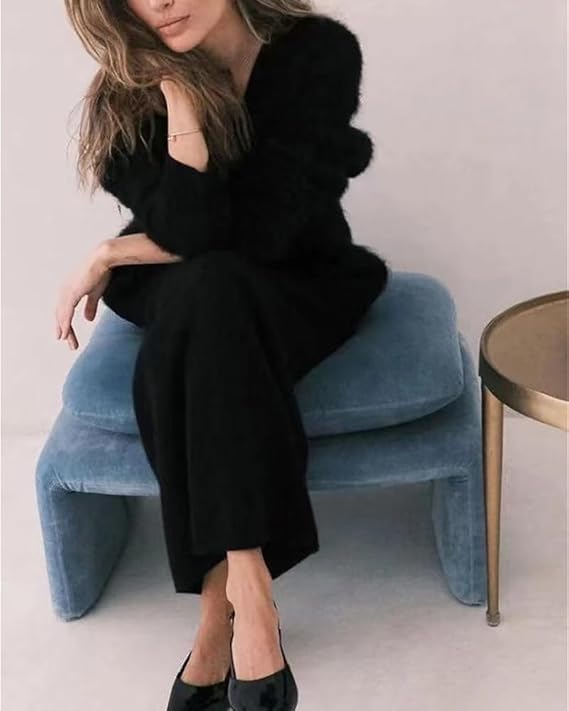 Image of Womens Fuzzy Sweaters Cardigan V-Neck Button Down Oversized Mohair Sweater Casual Y2k 2026 Fall Winter
